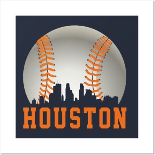 Vintage Houston TX Downtown Skyline Baseball For Gameday Posters and Art